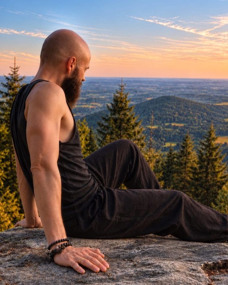 Markus Sommer, von der Seite, auf einem Felsen sitzend.